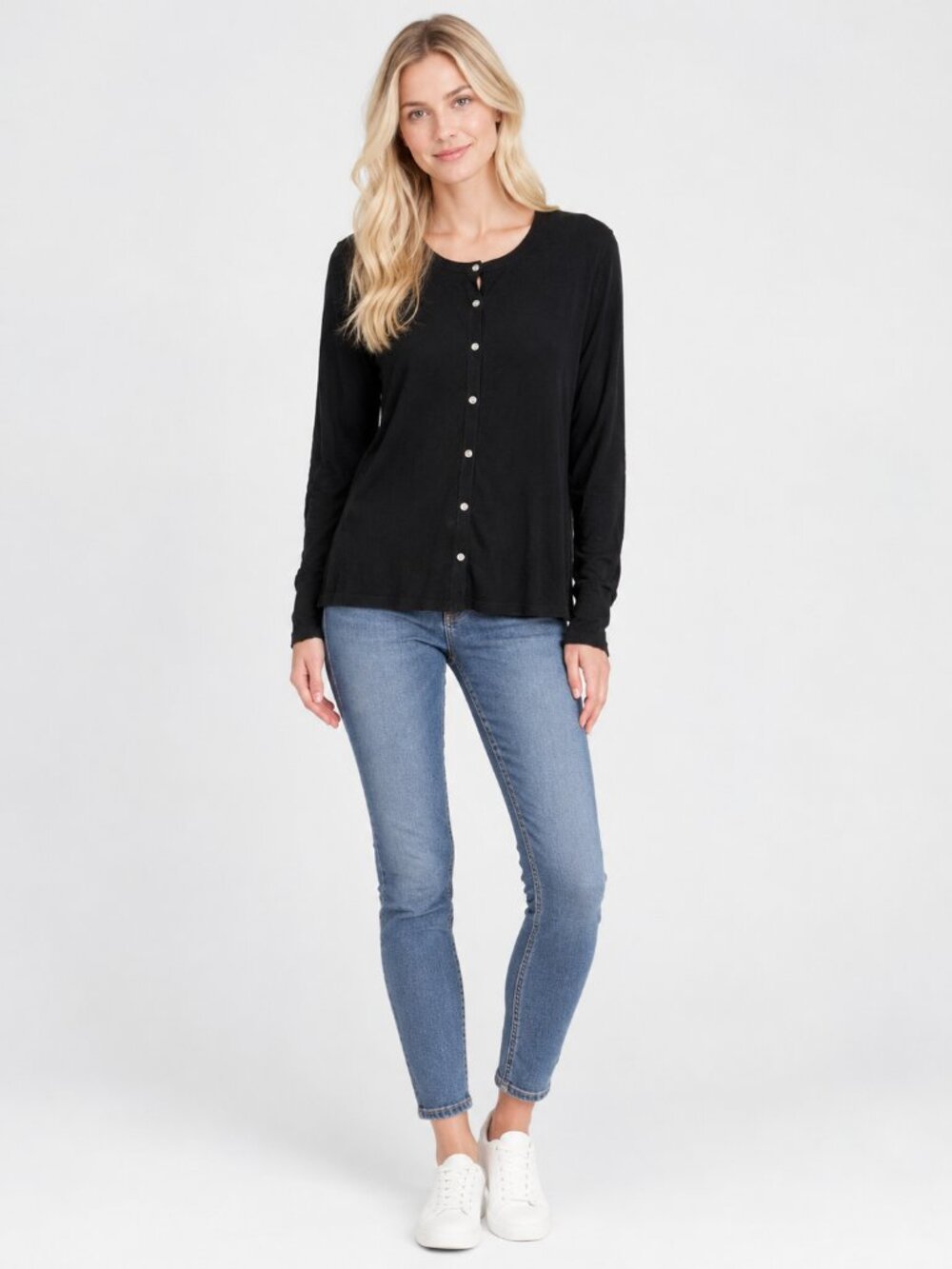 2/$30 Chico's Crew Neck Cardigan Black 16 #A5183